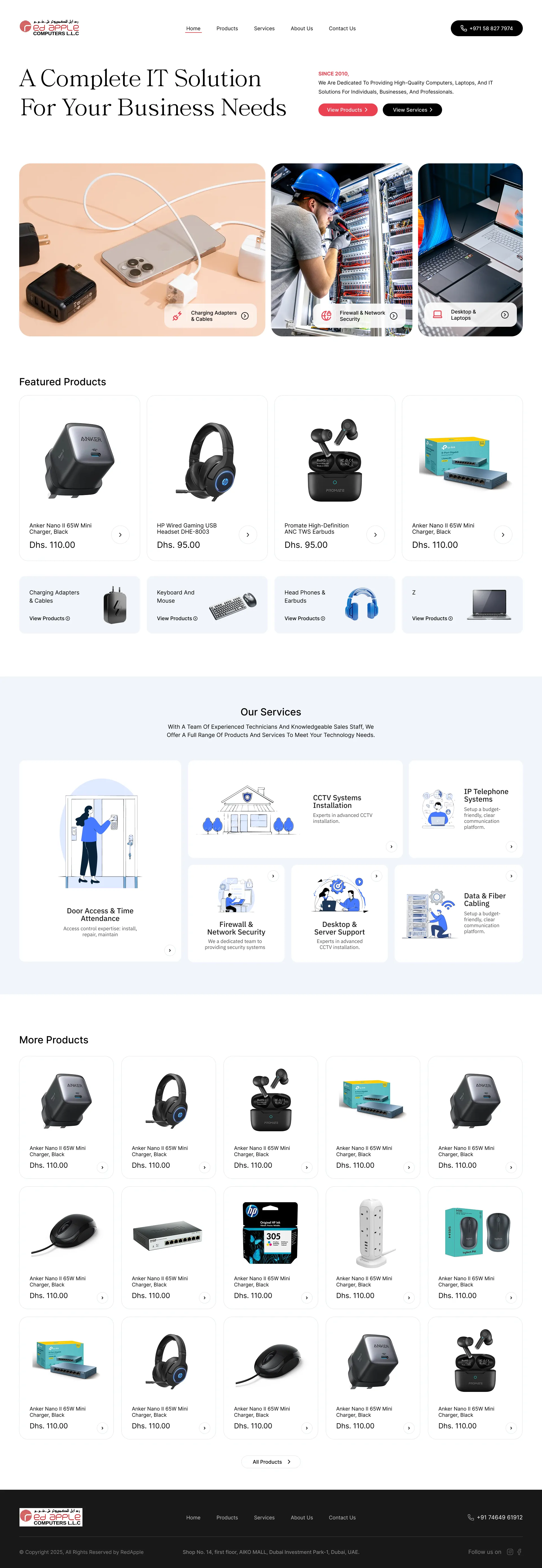 The full Red Apple Computers homepage, from the hero through the catalogue to the footer