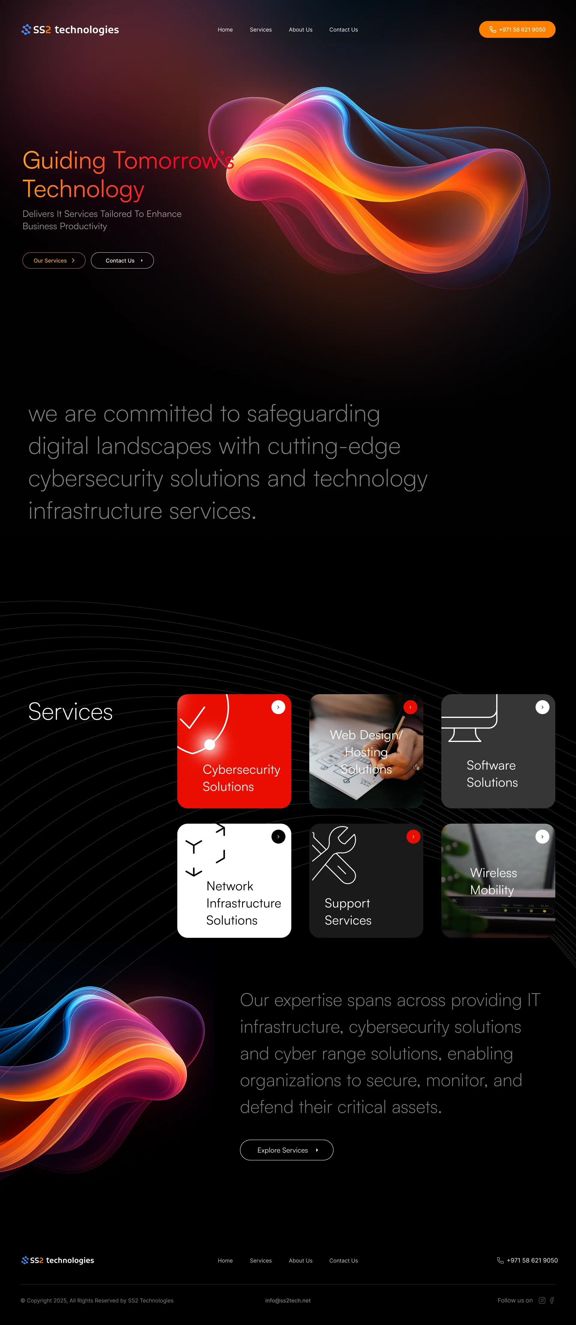 The full SS2 Technologies homepage, from the hero through to the footer